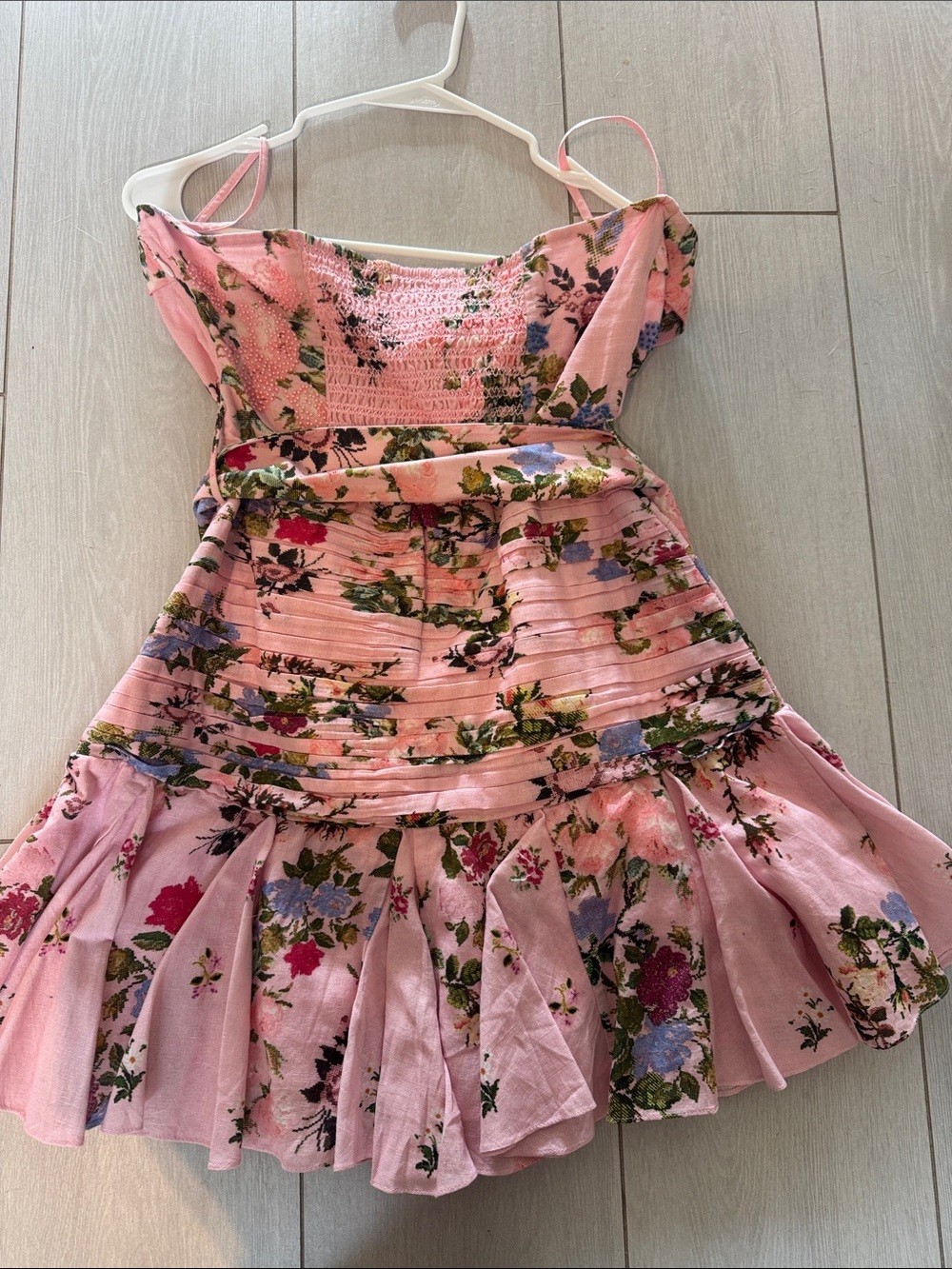 HEMANT & NANDITA Pink Floral Strapless Belted Mini Dress - Picture 6 of 8
